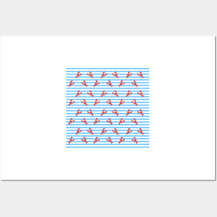 Lobster Pattern Blue Stripes #home #decor #summer #orange #animals #sea #beach #pattern Posters and Art